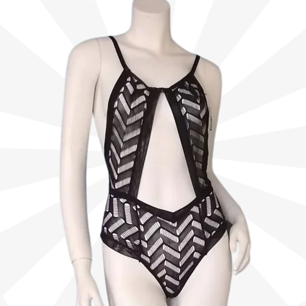 Oh La La Cheri Lingerie Zigzag Woven Mesh Teddy One Size Sexy Cut Out